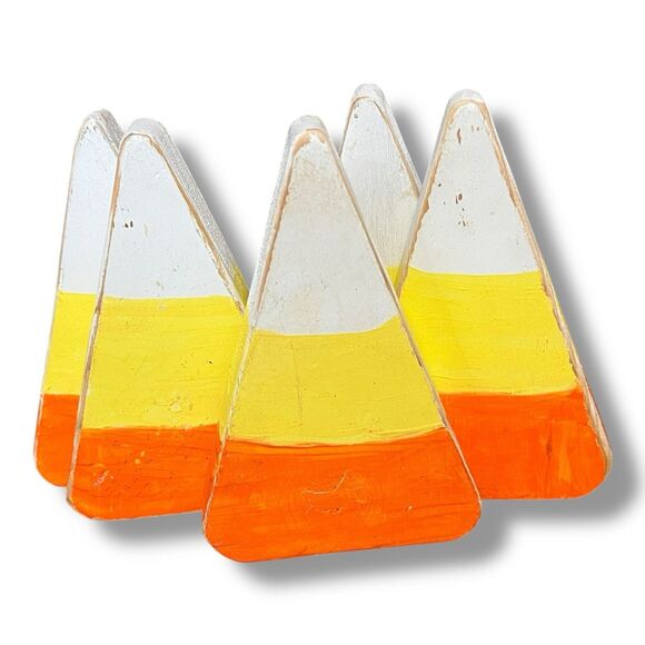 Handmade Wooden Candy Corn Halloween Decoration Set of 5 Distressed - Picture 8 of 8